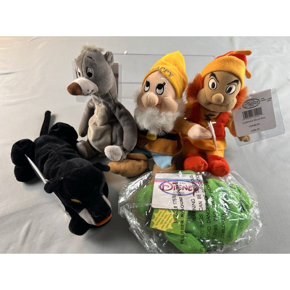 Disney Store Bean Bag Plush Lot Flubber Happy Bagheera Snow White Tags 5 Pc
